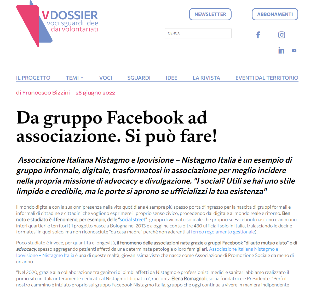 Immagine del sito V-dossier con l'articolo completo