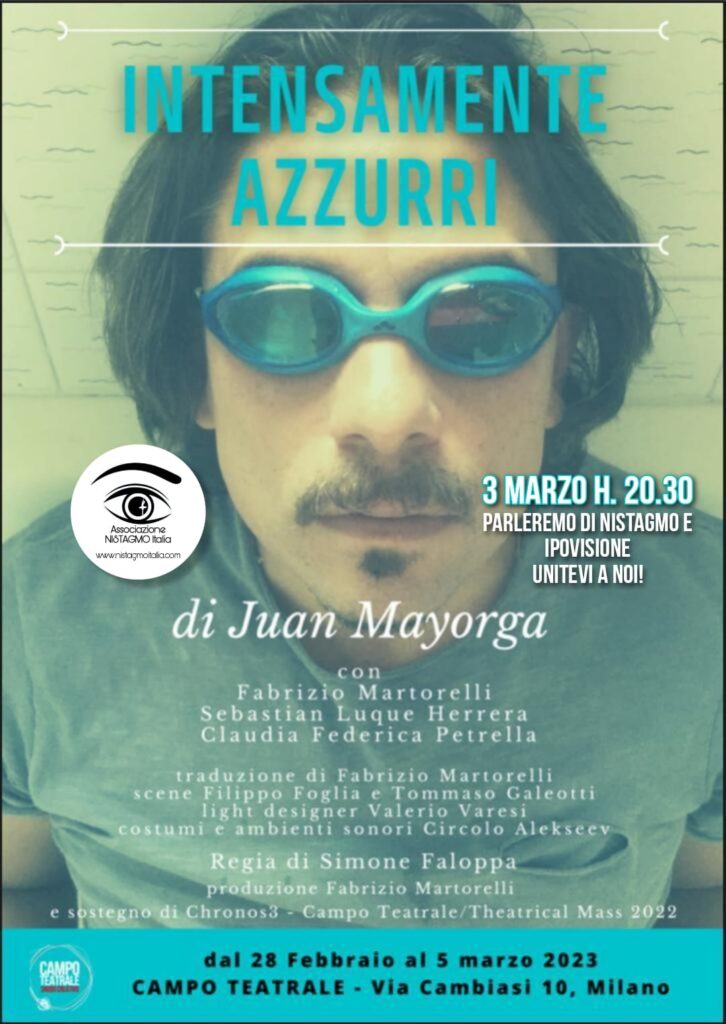 locandina dello spettacolo teatrale 'Intensamente azzurri' di Juan Mayorga.